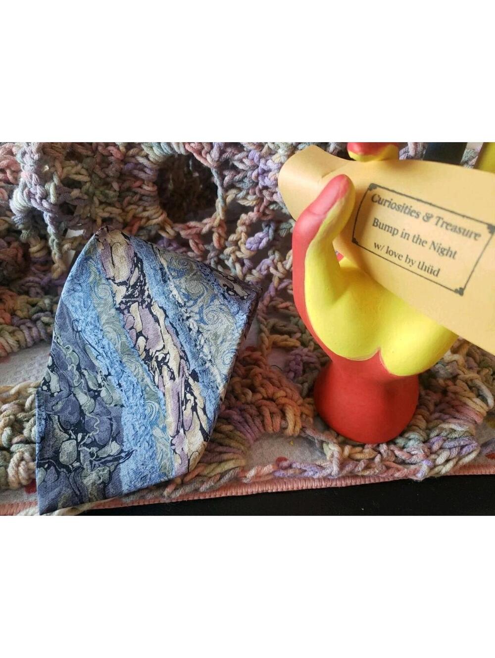 Cocktail Colors Stonehenge 100% Silk Tie Necktie Abstract Print Hand Made Blue